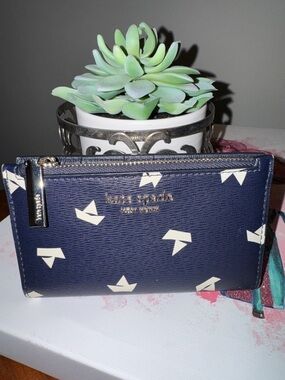 kate spade ♠️ Spencer Paper Boats slim bifold wallet in Squid Ink - NWOT